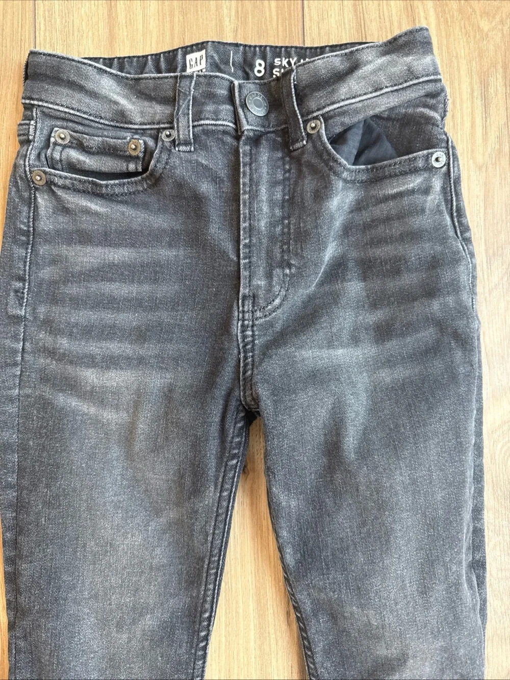 Gap kids girls denim black stretch Jeggings size 8 EUC Raw Hem Adjustable Waist